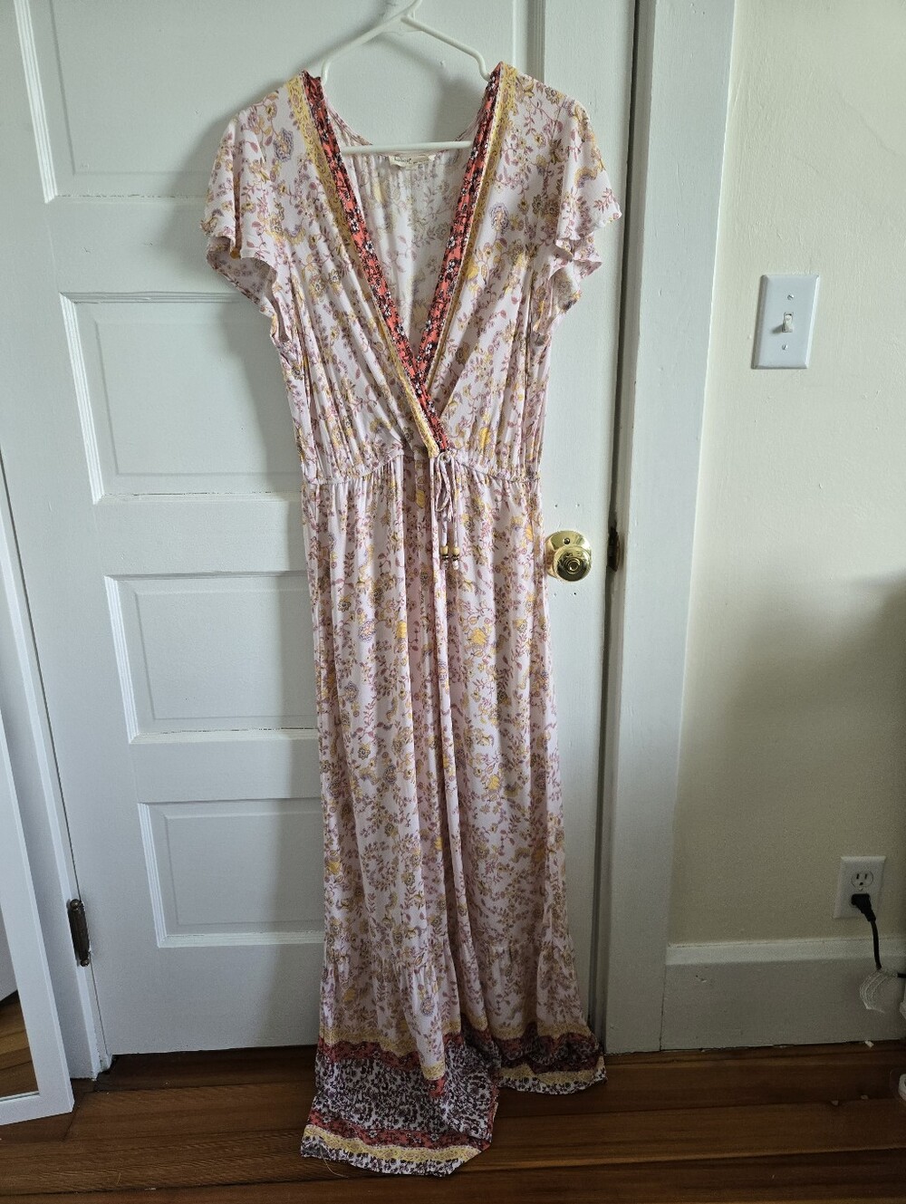 Bebop womens pink floral maxi boho dress size L